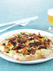 Eltefri pizza med reinsdyrskav, bacon og kantareller
