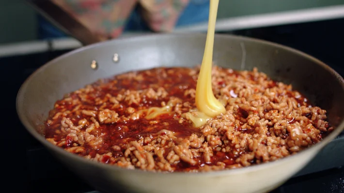 Asiatisk bowl med kjøttdeig trinnbilder