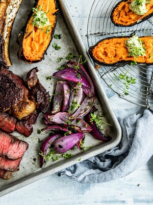 Tomahawk med grillet søtpotet alternativ 2