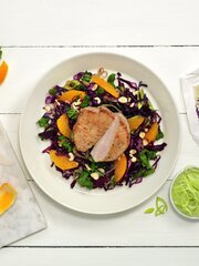 Kålsalat med skinkebiff og appelsin