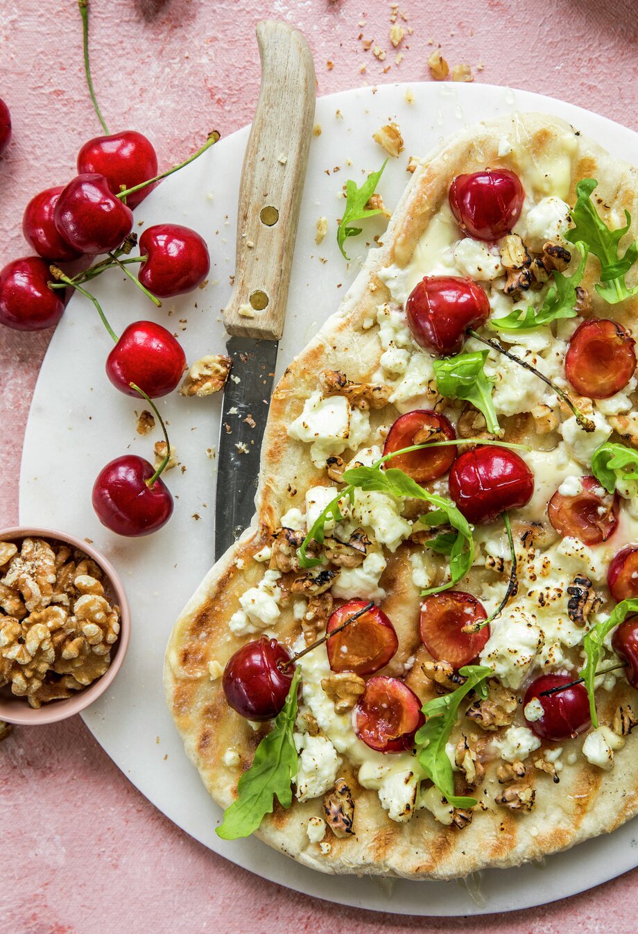 Pizza med moreller og feta