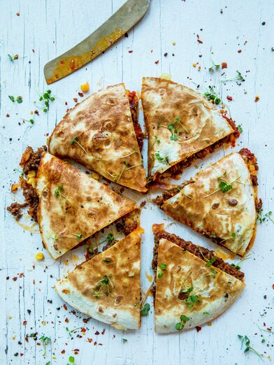 QUESADILLA MED KJØTTDEIG OG MAIS
